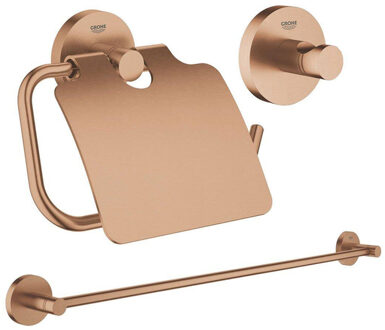 GROHE Essentials accessoireset 3-delig met handdoekhouder, handdoekhaak en toiletrolhouder met klep Brushed warm sunset sw98979/sw99003/sw99019/ Warm Sunset geborsteld (koper)