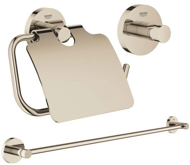GROHE Essentials accessoireset 3-delig met handdoekhouder, handdoekhaak en toiletrolhouder met klep nikkel sw98982/sw99006/sw99022/ Nickel glans (RVS)