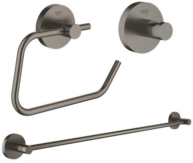 GROHE Essentials accessoireset 3-delig met handdoekhouder, handdoekhaak en toiletrolhouder zonder klep brushed hard graphite sw98977/sw99001/sw99025/ Hard graphite geborsteld (antraciet)