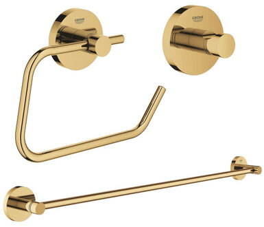 GROHE Essentials accessoireset 3-delig met handdoekhouder, handdoekhaak en toiletrolhouder zonder klep cool sunrise sw98980/sw99004/sw99028/ Cool sunrise glans (goud)