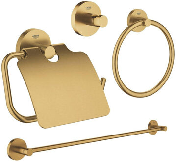 GROHE Essentials accessoireset 4-delig met handdoekring, handdoekhouder, handdoekhaak en toiletrolhouder met klep brushed cool sunrise sw98949/sw98979/sw99003/sw99021/ Cool sunrise geborsteld (goud)
