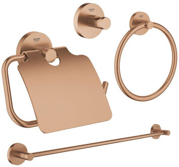 GROHE Essentials accessoireset 4-delig met handdoekring, handdoekhouder, handdoekhaak en toiletrolhouder met klep Brushed warm sunset sw98947/sw98979/sw99003/sw99019/ Warm Sunset geborsteld (koper)