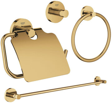 GROHE Essentials accessoireset 4-delig met handdoekring, handdoekhouder, handdoekhaak en toiletrolhouder met klep cool sunrise sw98948/sw98980/sw99004/sw99020/ Cool sunrise glans (goud)