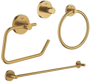 GROHE Essentials accessoireset 4-delig met handdoekring, handdoekhouder, handdoekhaak en toiletrolhouder zonder klep brushed cool sunrise sw98949/SW98981/SW99005/SW99029 Cool sunrise geborsteld (goud)