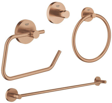 GROHE Essentials accessoireset 4-delig met handdoekring, handdoekhouder, handdoekhaak en toiletrolhouder zonder klep brushed warm sunset sw98947/sw98979/sw99003/sw99027/ Warm Sunset geborsteld (koper)