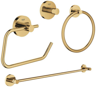 GROHE Essentials accessoireset 4-delig met handdoekring, handdoekhouder, handdoekhaak en toiletrolhouder zonder klep cool sunrise sw98948/sw98980/sw99004/sw99028/ Cool sunrise glans (goud)