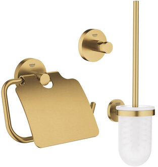 GROHE Essentials Toilet accessoireset 3-delig met toiletborstelhouder, handdoekhaak en toiletrolhouder met klep Brushed cool sunrise sw99005/sw99021/sw99045/ Cool sunrise geborsteld (goud)