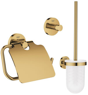 GROHE Essentials Toilet accessoireset 3-delig met toiletborstelhouder, handdoekhaak en toiletrolhouder met klep Cool sunrise sw99004/sw99020/sw99044/ Cool sunrise glans (goud)