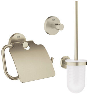 GROHE Essentials Toilet accessoireset 3-delig met toiletborstelhouder, handdoekhaak en toiletrolhouder met klep geborsteld Nikkel sw99007/sw99023/sw99047/ Nickel geborsteld (RVS)