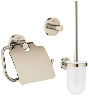 GROHE Essentials Toilet accessoireset 3-delig met toiletborstelhouder, handdoekhaak en toiletrolhouder met klep nikkel sw99006/sw99022/sw99046/ Nickel glans (RVS)