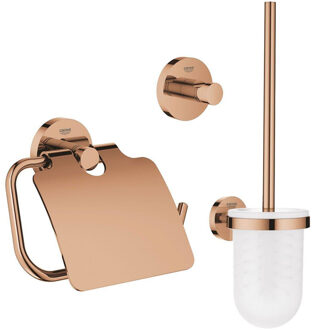 GROHE Essentials Toilet accessoireset 3-delig met toiletborstelhouder, handdoekhaak en toiletrolhouder met klep warm sunset sw99002/sw99018/sw99042/ Warm sunset glans (koper)