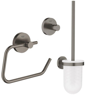 GROHE Essentials Toilet accessoireset 3-delig met toiletborstelhouder, handdoekhaak en toiletrolhouder zonder klep brushed hard graphite sw99001/sw99025/sw99041/ Hard graphite geborsteld (antraciet)