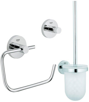 GROHE Essentials Toilet accessoireset 3-delig met toiletborstelhouder, handdoekhaak en toiletrolhouder zonder klep chroom 0438129/0438143/0438137/