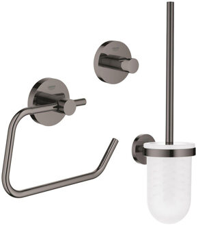 GROHE Essentials Toilet accessoireset 3-delig met toiletborstelhouder, handdoekhaak en toiletrolhouder zonder klep Hard graphite sw99000/sw99024/sw99040/ Hard graphite glans (antraciet)