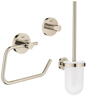 GROHE Essentials Toilet accessoireset 3-delig met toiletborstelhouder, handdoekhaak en toiletrolhouder zonder klep nikkel sw99006/sw99030/sw99046/ Nickel glans (RVS)