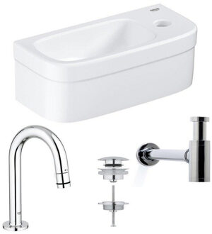 GROHE Euro fonteinset 37x18cm gebogen GROHE kraan Saniclass sifon afvoerplug Chroom Wit sw1175/0437366/sw6267/sw197129/ Wit glans