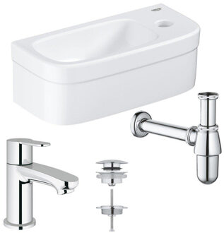 GROHE Euro fonteinset 37x18cm rechte GROHE kraan Saniclass sifon afvoerplug Chroom Wit sw1175/0437762/sw197129/sw292903/ Wit glans