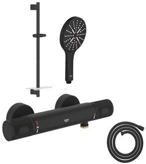 GROHE Grohtherm 1000 Performance Doucheset - douchekraan - glijstang - ronde handdouche - doucheslang - phantom black SW1077480/SW901446/SW901410/SW901391 Phantom black mat