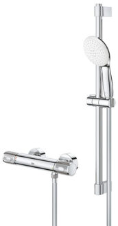 GROHE Grohtherm 1000 Performance Doucheset - thermostatische douchekraan - met rozetten - met glijstangset - 60cm - ronde handdouche - 2 straalsoorten - gladde doucheslang - chroom 34834001