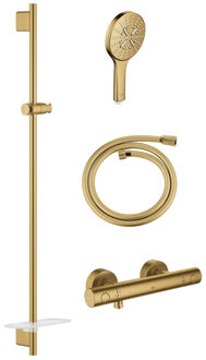 GROHE Grohtherm 1000 Smartactive Glijstangset - 90cm - met zeepschaal - thermostatische douchekraan - ronde handdouche - gladde slang - 125cm - geborsteld cool sunrise sw98748/SW862663/sw472279/sw472417/ Cool sunrise geborsteld (goud)
