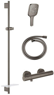 GROHE Grohtherm 1000 Smartactive Glijstangset - 90cm - met zeepschaal - thermostatische douchekraan - vierkante handdouche - gladde slang - 125cm - geborsteld hard graphite sw98744/sw98821/sw472254/sw472324/ Hard graphite geborsteld (antraciet)