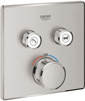 GROHE Inbouwkraan GROHE Grohtherm Smart Control Thermostaatkraan met 3-weg Omstelling Vierkant Supersteel RVS Look