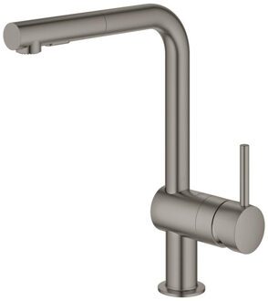 GROHE Minta 1-gats keukenkraan m. L-uitloop m. uittrekbare dual spray brushed hard graphite 30274AL0 Hard graphite geborsteld