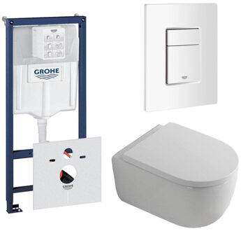 GROHE QeramiQ Dely Swirl Toiletset - 36.5x53cm - Grohe Rapid inbouwreservoir - 35mm zitting - witte bedieningsplaat - rechthoekige knoppen - glans wit 0720003/0729205/SW1000767/SW1026256 Wit glans