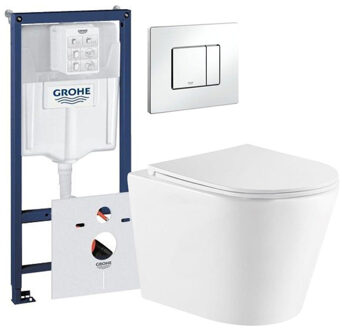 GROHE QeramiQ Dely Toiletset - Grohe inbouwreservoir - witte bedieningsplaat - toilet - zitting - glans wit 0720003/0729205/sw543431/ Wit glans
