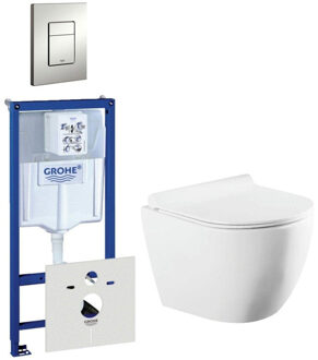 GROHE QeramiQ Salina Compact toiletset bestaande uit inbouwreservoir, compact wandcloset met toiletzitting en bedieningsplaat verticaal/horizontaal mat chroom 0720002/0729205/sw258541/ Wit
