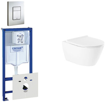 GROHE QeramiQ Salina Toiletset - inbouwreservoir - spoelrandloos - wandcloset - softclose - bedieningsplaat verticaal/horizontaal RVS 0729205/0720026/sw96855/sw96857/ Wit