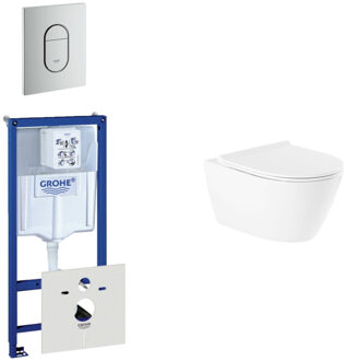 GROHE QeramiQ Salina Toiletset - inbouwreservoir - spoelrandloos - wandcloset - softclose - bedieningsplaat verticaal mat chroom 0729205/0729241/sw96855/sw96857/ Wit