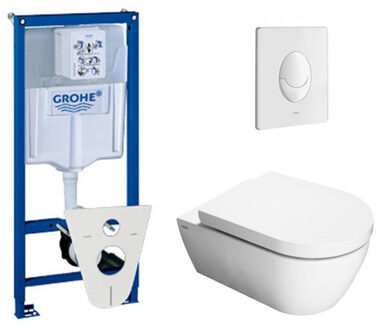 GROHE QeramiQ Salina toiletset met inbouwreservoir, closetzitting met softclose en bedieningsplaat wit 0720003/0729205/sw1271/