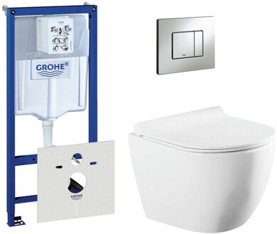 GROHE QeramiQ Salina toiletset met inbouwreservoir inclusief compacte wandcloset en mat chromen bedieningsplaat 0720002/0729205/sw258541/ Wit