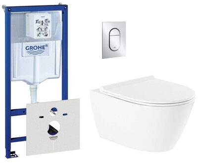 GROHE QeramiQ Salina toiletset met inbouwreservoir inclusief wandcloset en chrome bedieningsplaat 0729205/0729240/sw96855/sw96857/ Wit