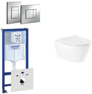 GROHE QeramiQ Salina Toiletset - spoelrandloos - inbouwreservoir - wandcloset - softclose - bedieningsplaat verticaal/horizontaal chroom 0720001/0729205/sw96855/sw96857/ Wit