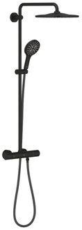GROHE Rainshower douchesysteem thermostatisch met handdouche 3 straalsoorten phantom black 22119kf0 Zwart mat