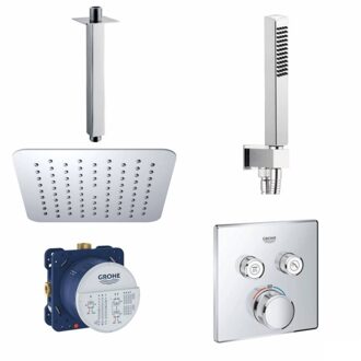 GROHE SmartControl Inbouw Doucheset Vierkant Met Hoofddouche 20cm Plafond Uitloop En Handdouche Compleet Chroom