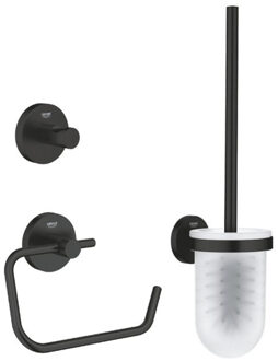 GROHE Start accessoiresset 3-in-1 - closetrolhouder - zonder klep - handdoekhaak - met closetborstelgarnituur - met glazen inzet - mat zwart SW924872 / SW924759 / SW924692 Chroom