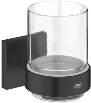 GROHE Start Cube Bekerhouder - 9.5x10.6x7.2cm - met glas - mat zwart 410972430 Zwart mat