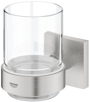 GROHE Start Cube Bekerhouder - 9.5x10.6x7.2cm - met glas - supersteel 41097dc0 RVS geborsteld