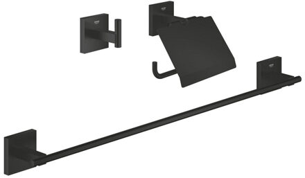 GROHE Start Cube QuickFix Accessoireset 3-delig - toiletrolhouder - met klep - handdoekhaak - handdoekhouder - 60cm - matte black 411242430 Zwart mat