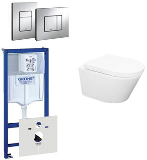 GROHE Wiesbaden Vesta Spoelrandloos toiletset bestaande uit inbouwreservoir, toiletpot met softclose toiletzitting en bedieningsplaat chroom 0720001/0729205/sw65812/ Wit