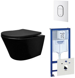 GROHE Wiesbaden Vesta toiletset spoelrandloos 52cm mat zwart Grohe inbouwreservoir softclose en quickrelease toiletzitting met bedieningsplaat wit 0729205/0729242/sw228315/ Zwart mat