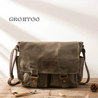 GROJITOO Postman bag for man 2020 men's oil wax canvas single shoulder diagonal straddle bag large capacity men's fashion bag