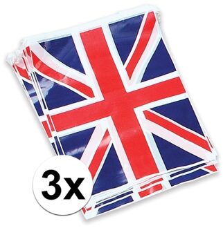 Groot Brittannie vlaggenlijnen - 3x - 7 meter - plastic - Engeland - Union Jack