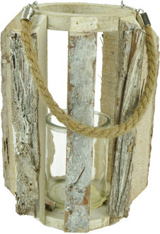 Groot Houten Windlichthouder voor Buiten met Hanger van Touw - 23x17cm | Design Waxine Houder