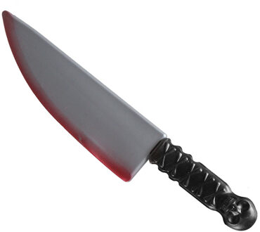 Groot killer mes - plastic - 41 cm - Halloween verkleed wapens - met bloed - Verkleedattributen Grijs