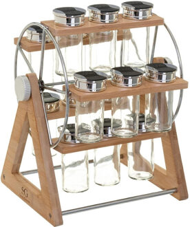 Groot kruidenrek carrousel/draaiwiel met 15 kruidenpotjes 35 cm van bamboe