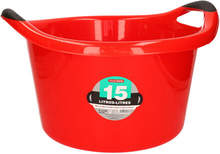 Groot kunststof teiltje/afwasbak rond met handvatten 15 liter rood - Afwasbak
